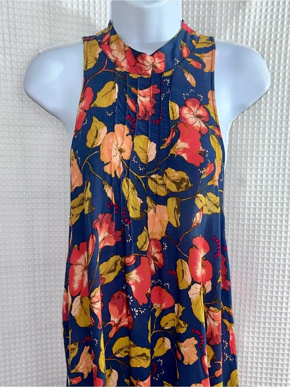 Free People Navy Floral Button-Front Dress size medium - Picture 2 of 9